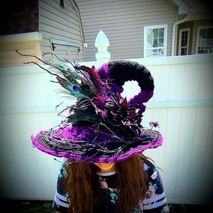 Peacock feather whimsical witch hat